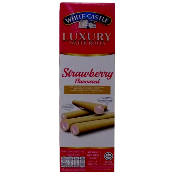 WHITE CASTLE STRAWBERRY WAFER ROLLS 90g BOX 90 gm