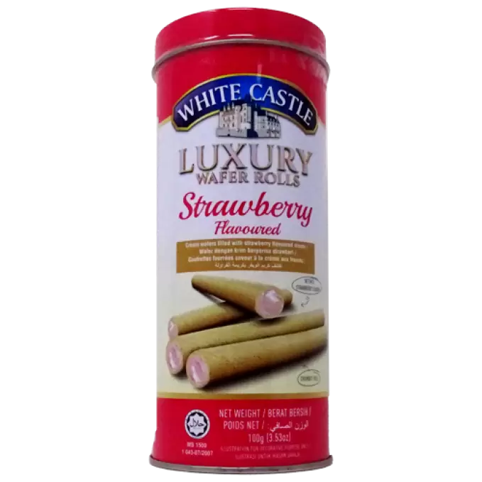 WHITE CASTLE STRAWBERRY WAFER ROLLS TIN 100 gm